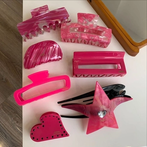 Pink marble texture hair claw clips set including heart and star shapes for women