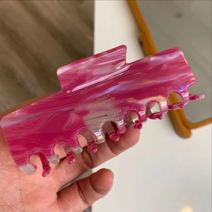 Red marble texture hair claw clip with golden France Handmade text for long hair styling