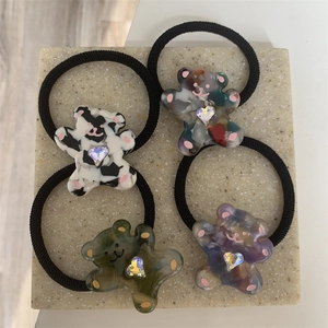 Cute Cartoon Bear Heart Rhinestone Hair Rope Sweet Resin Animal Pattern High Elastic Hair Tie For Women Girls Hair Accessory