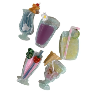 Five creative summer cocktail hair clips in colorful acetate marble texture