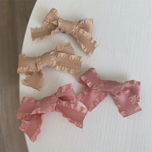 Sweet Fabric Bow Hair Clips Ruffled Duckbill Clips For Women Girls Pink Champagne Bowknot Hair Barrettes Accessories
