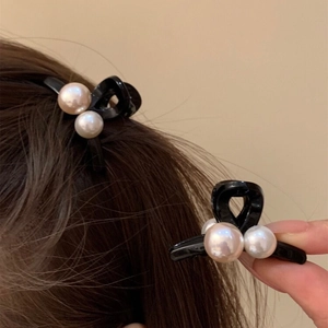 Mini Molletta per Capelli con Künstliche Perle e Cuore di Strass per Donna Elegante Nera in Plastica Piccolo Fermaglio Stile Coreano Accessorio per Capelli