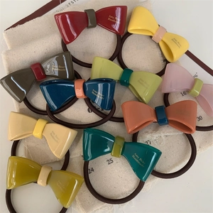 Fresh Sweet Resin Bowknot Hair Tie For Women Girls Handmade Letter Print Elastic Ponytail Holder Korean Style Hair Accessories
