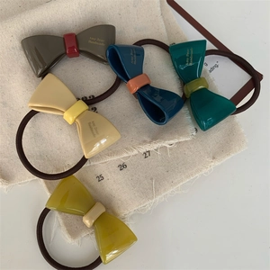 5-piece set of handmade acetate bow hair ties in vintage colors with high elasticity