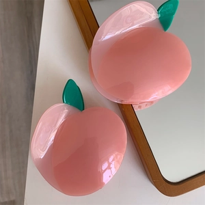 Pince à cheveux pêche en acétate rose avec feuilles vertes pour coiffure féminine