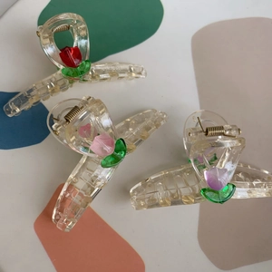 Landhausstil Klare Tulpenblume Haarkralle Süße Koreanische Art Acryl Harz Botanisch Floral Haarklammer Für Damen Täglich Dating Zubehör