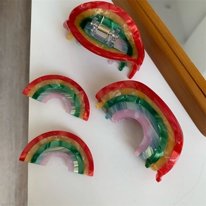 Rainbow acetate hair claw clip set with colorful layered design for women's styling