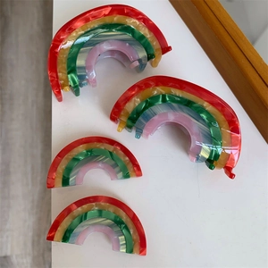 New Creative Rainbow Acetate Hair Claw Clip And Duckbill Hairpin Geometric Striped Hair Accessory For Women Daily Wear