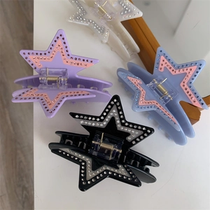 Acetate Star Shape Hair Claw Clip For Women Elegant Rhinestone Shark Clip Large Hair Catch Hair Accessory For Daily Party