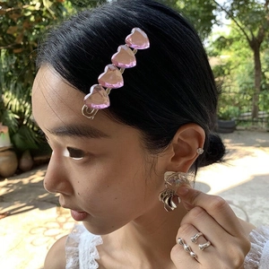 Fermaglio per capelli a cuore rosa e set di gioielli in argento stile dolce e chic