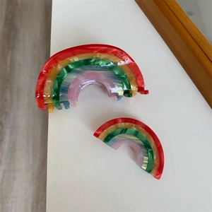 Rainbow acetate hair clip set with marble texture and colorful wave design