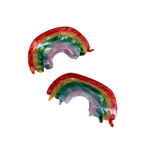 Rainbow acetate hair claw clips with colorful striped design and creative semi-circle shape