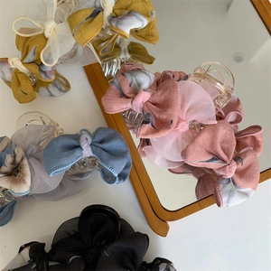 Détails de pinces à cheveux à nœud en tissu de style coréen en plusieurs couleurs sur miroir