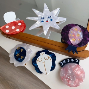 Handmade Acetate Hair Clip Fantasy Mushroom Planet Venus Abstract Design Funny Cute Side Duckbill Clip For Women Accessory