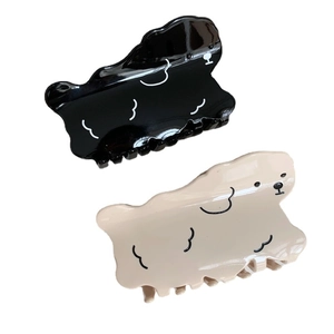 Cartoon dog claw clips in black and cream acetate, minimalist creative hair accessories set