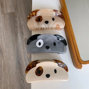 Creative acetate squinting puppy hair claw clips with marble and tortoiseshell patterns