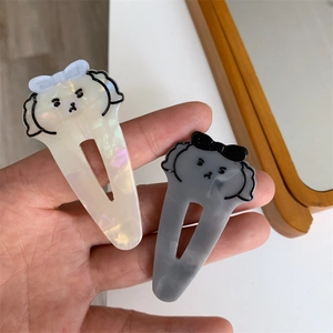 Fermagli per capelli creativi in acetato a forma di cucciolo bianco perla e grigio