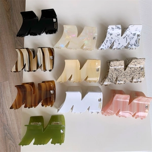Creative M-shaped acetate hair claw clips with rhinestones in ten assorted colors