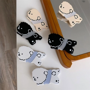 Cute cartoon puppy hair clips in white, beige, and black colors for women and girls