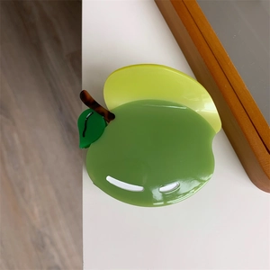 Pinza per capelli creativa a forma di mela verde con finitura lucida e foglia per donna