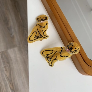 Details zu niedlichen Golden Retriever Haarspangen aus gelbem Acetat mit Marmoreffekt