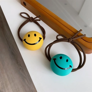 Cute Cartoon Smile Face Hair Tie For Women Girls High Elastic Ponytail Holder Resin Bead Hair Accessories Handmade Headwear