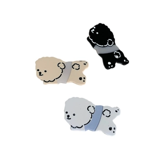 Cute cartoon puppy hair clips set in black, beige, and white resin for women and girls
