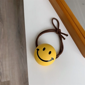 Cute yellow smiley face hair tie with durable brown high elasticity rubber band