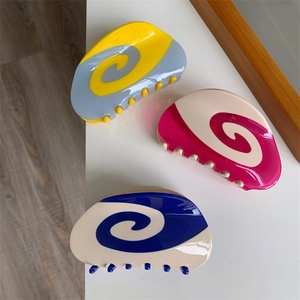Creative swirl pattern acetate hair claw clips in assorted colors for thick hair