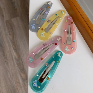 Korean Style Colorful Dopamine Resin Butterfly Hair Clip Rhinestone Sweet Acrylic Duckbill Clip Hair Accessories For Women Girls