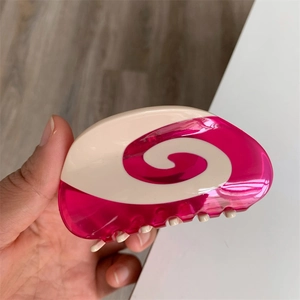 Creative pink and white swirl pattern acetate hair claw clip for women's hairstyles