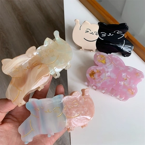 Cute Playful Cartoon Cat Acetate Claw Clip Marble Pattern Splicing Color Animal Shark Clip Fashion Hair Accessory For Women