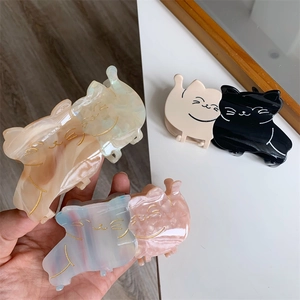 Cute cartoon double cat acetate hair claws in various marble patterns for long hair