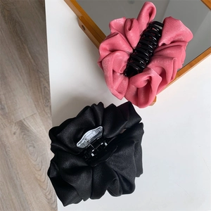 Grande pince à cheveux élégante en satin en forme de fleur, rose et noire