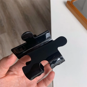 Glossy black building block puzzle hair claw clip in acetate for women's creative hairstyle