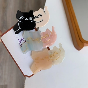 Cute Cartoon Cat Shaped Acetate Hair Clips Trendy Animal Pattern Duckbill Clips For Women Girls Hair Accessories