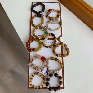 Bague en Perles de Style Chinois Rétro pour Femmes en Pierre Naturelle Perles de Bois Bande Élastique Bague Fait à la Main Boho Ethnique