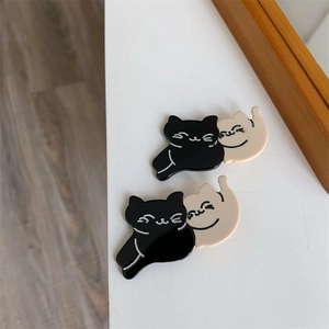 Cute black and beige cartoon cat hair clips with funny gestures for women and girls