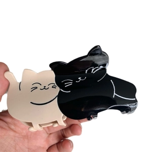 Cute black and white twin cats acetate hair claw clip for women's long hair accessories