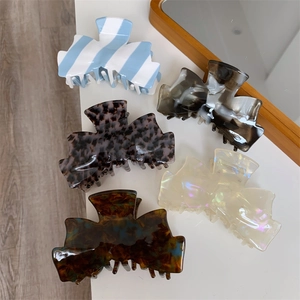 Pince à Cheveux Sucrée en Acétate de Cellulose Grande Texture Marbre Forme de Nœud Pince à Cheveux Accessoire Élégant pour Femmes