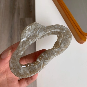 Modern marble pattern acetate hair claw clip with irregular wave design for thick hair