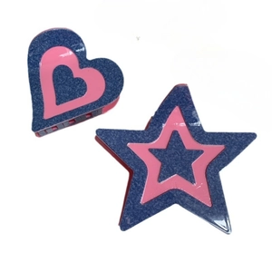 Lot de pinces à cheveux coeur et étoile en acétate rose et bleu effet denim