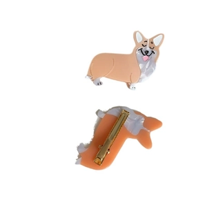 Süße Acetat Corgi Hund Haarklammern in Orange und Weiß, Vorder- und Rückansicht im Set