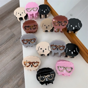 Pinces à Cheveux Mignonnes en Acétate Motif Chien Avec Lunettes en Cœur Accessoires de Coiffure pour Femmes