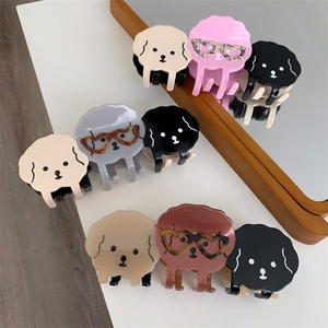 Pinces à cheveux chien caniche mignonnes en acétate coloré avec lunettes en cœur