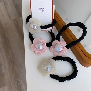 Korean Style Flower Hair Ties High Elastic Black Rubber Band Sweet Floral Ponytail Holder For Women Girls Hair Accessories