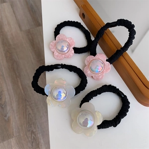 Elegant floral elastic hair ties in pink and white set for high ponytail styling