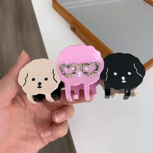 Détails de pinces à cheveux chiots mignons en couleurs beige, rose et noir mat