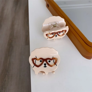 Détails de pinces à cheveux chiot mignon avec lunettes coeur et finition polie