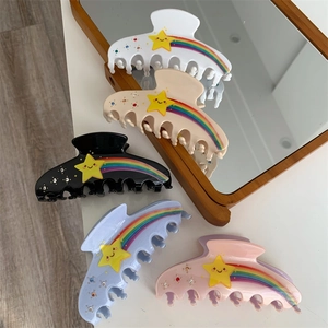 Acetate Rainbow Smiling Star Hair Claw Clip Large Sweet Cartoon Rhinestone Shark Clip Cute Hair Accessories Women Girls